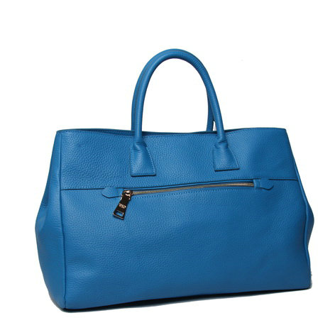 2014 Prada original grainy calfskin tote bag BN2545 middle blue for sale - Click Image to Close
